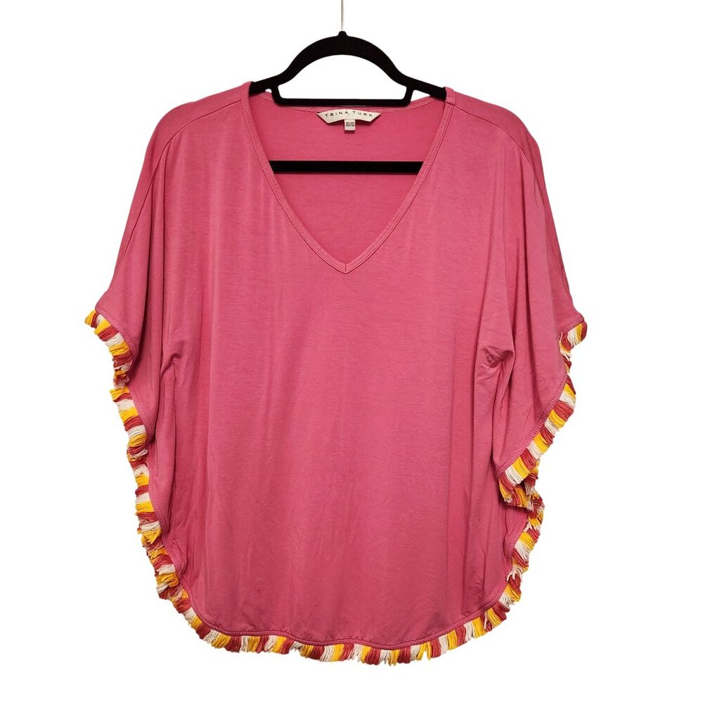 Trina Turk Pink Delfino Fringed Tunic Top Size XS/S